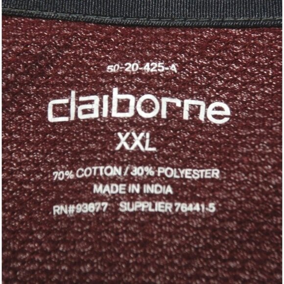 Claiborne Men's Maroon Pullover Sweater Size XXL Long Sleeve 1/4 Zip - Picture 6 of 7